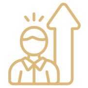Person icon with upward arrow, growth symbol.